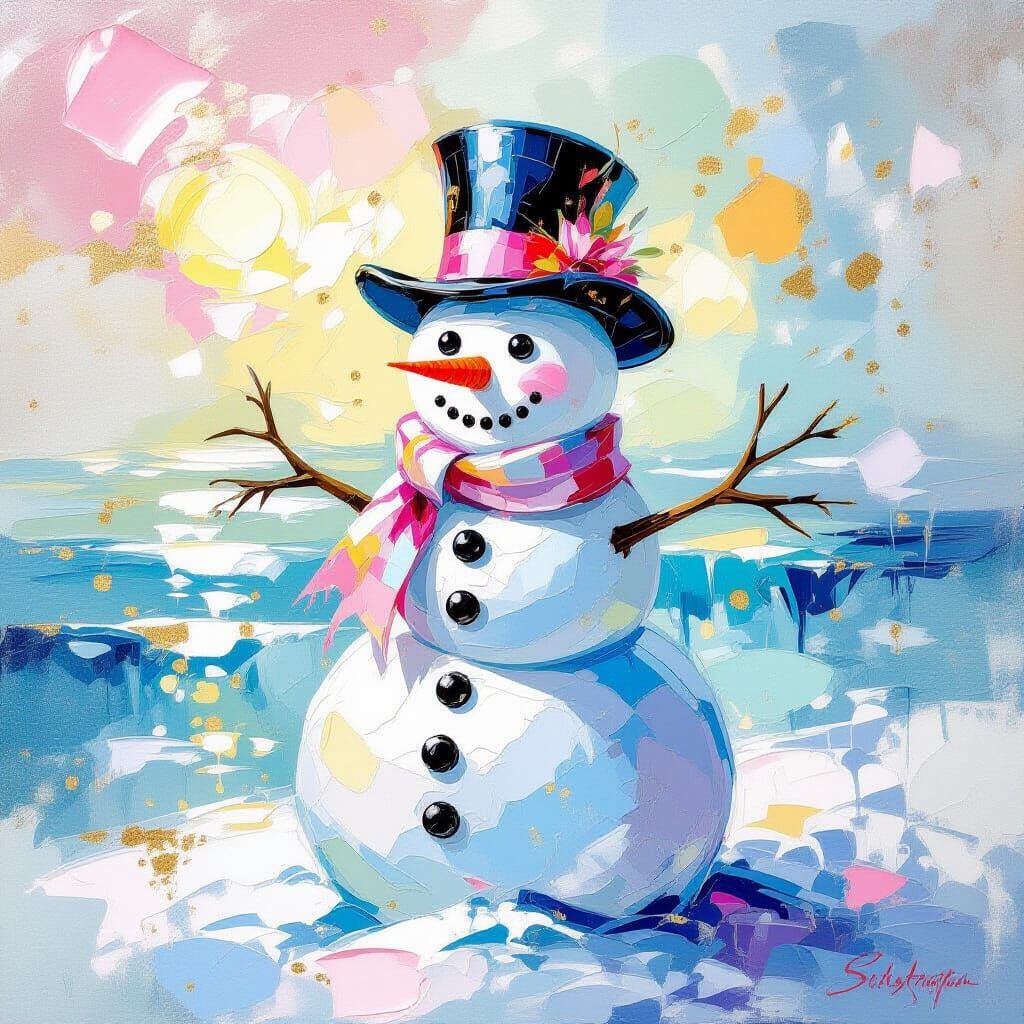 Metamodern Snowman in Pre-Raphaelite Rococo Style
