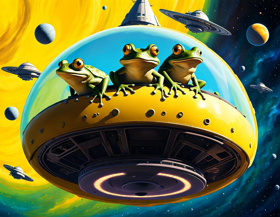 Frogs in Space Rocket: Retrofuturistic Cyberpunk Art