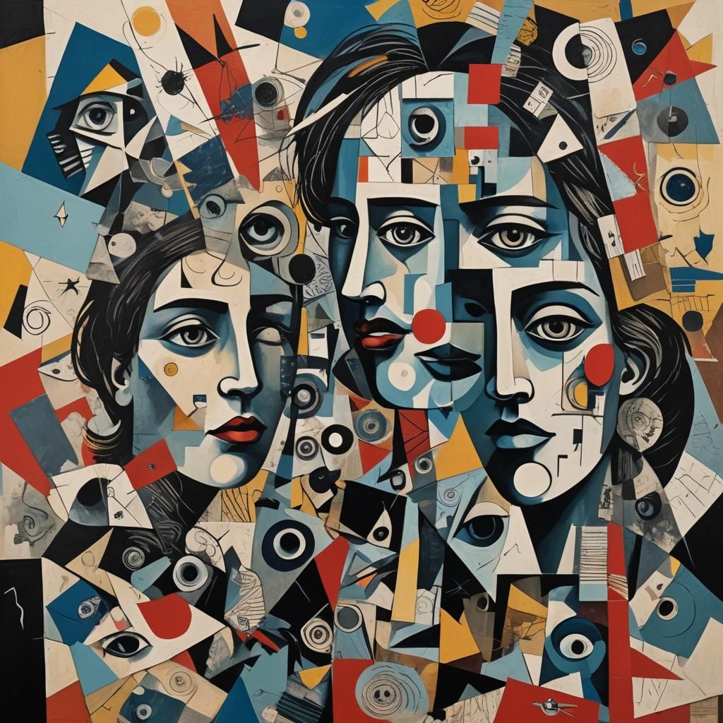 Surrealistic Collage of Fragmented Forms in Mixed Media