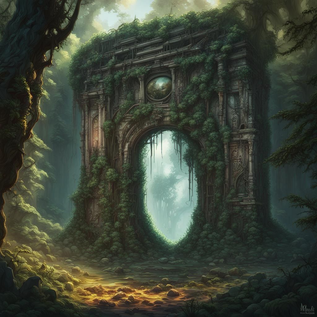Overgrown Alien Portal Ruins in Deep Woods