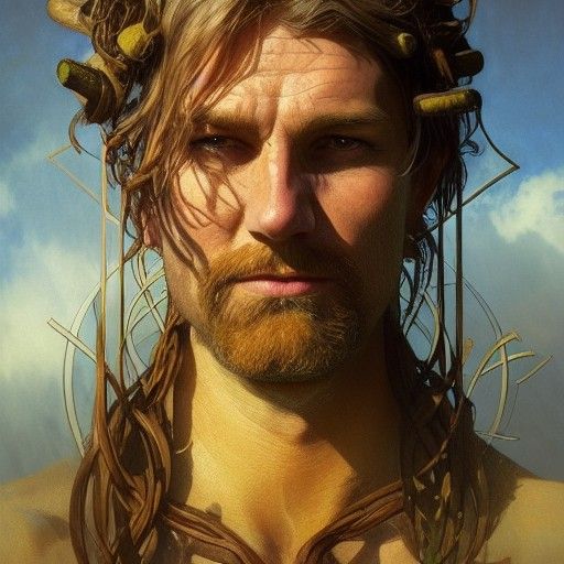 Celtic Farmer Harvesting Wheat with Magic Vortex