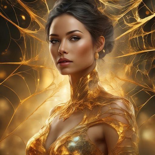 Cracked Glass Woman with Fractal Spiderweb Effect