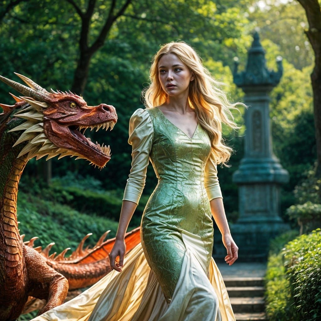 Princess and Dragon in Dark Fantasy Style