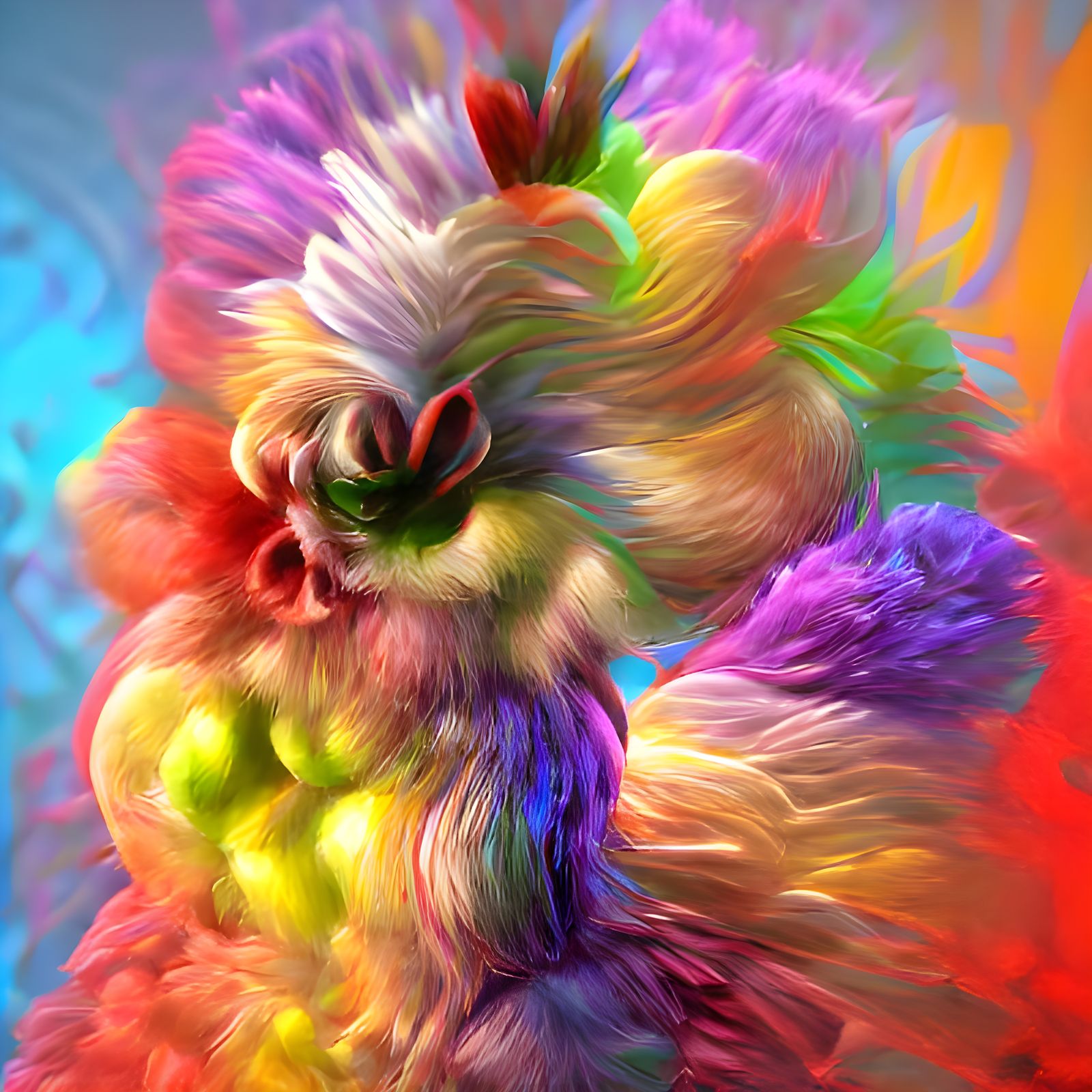 Psychedelic Silkie Chicken Muppet in 3D