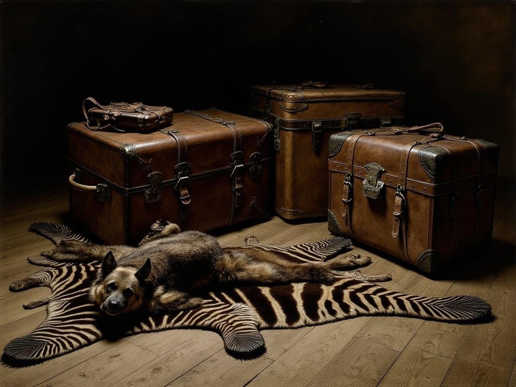 19th Century Luggage on Zebra Skin, Dutch Golden Age Style