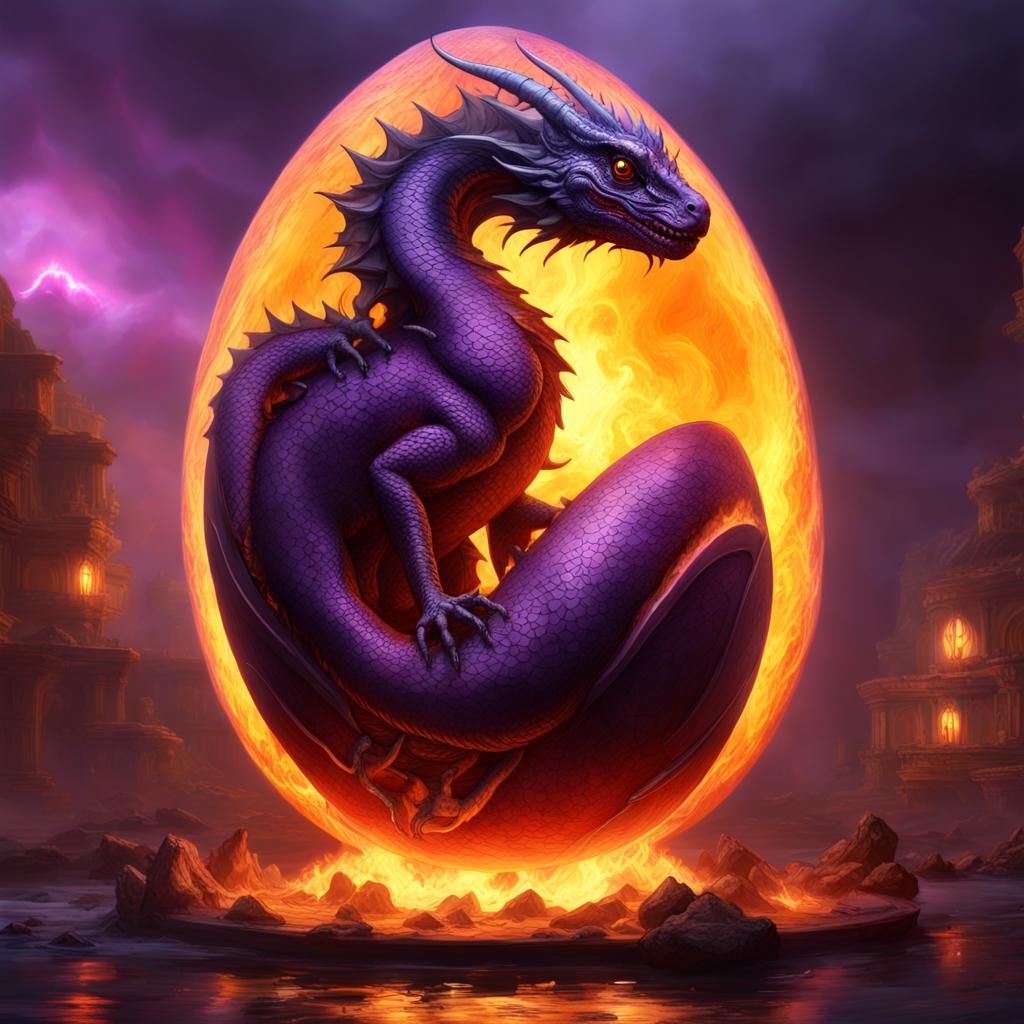 Water Dragon Egg in Fire Tornado, Fantasy Art