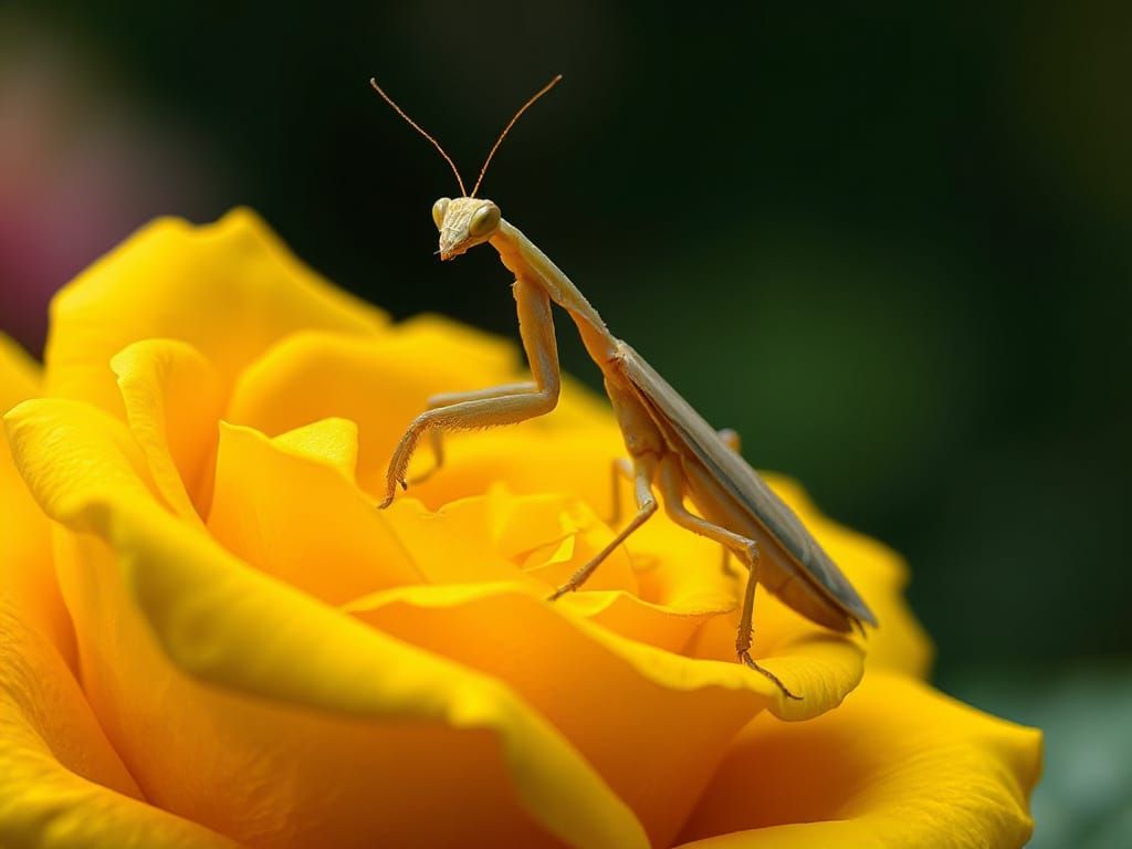 Mantis Amidst Golden Bloom