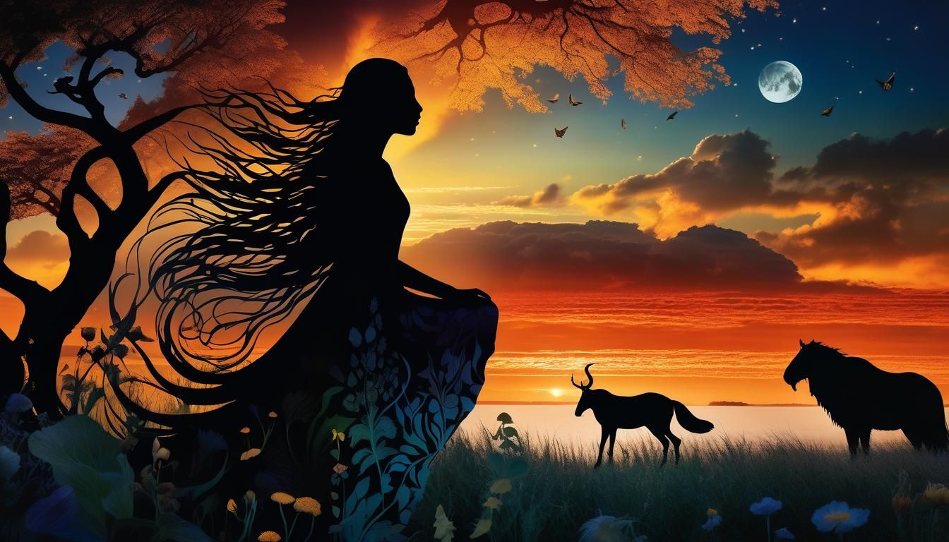 Mystical Creatures Collage at Sunset