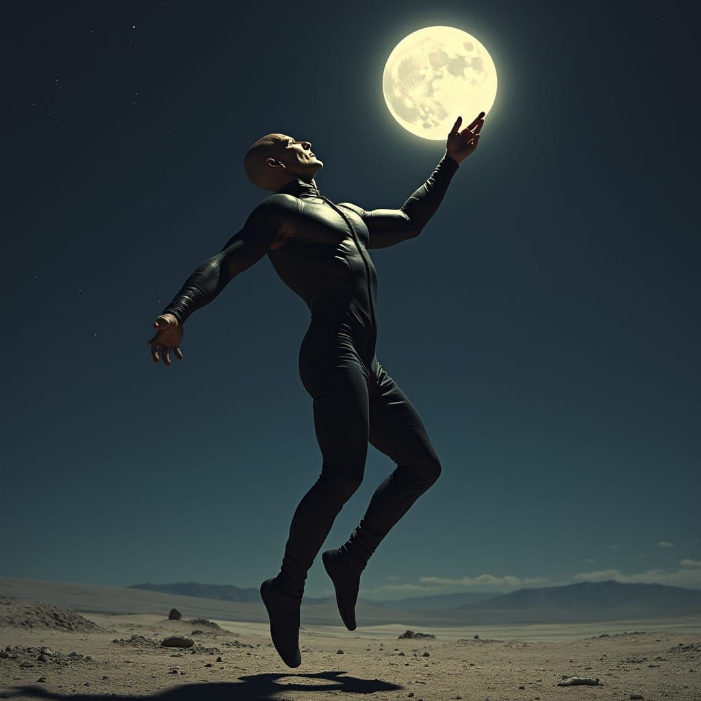 Cyberpunk Hero Leaps for the Moon
