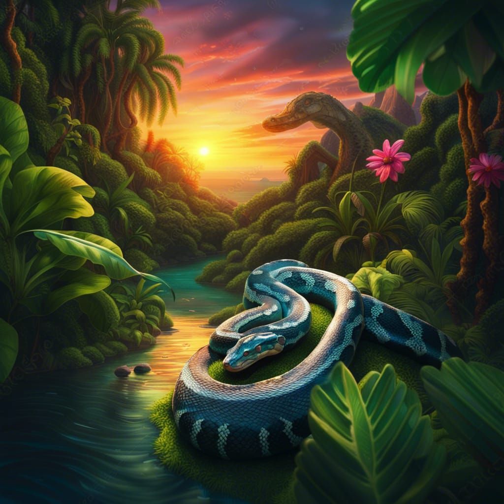 Photorealistic Python in Jungle Sunset