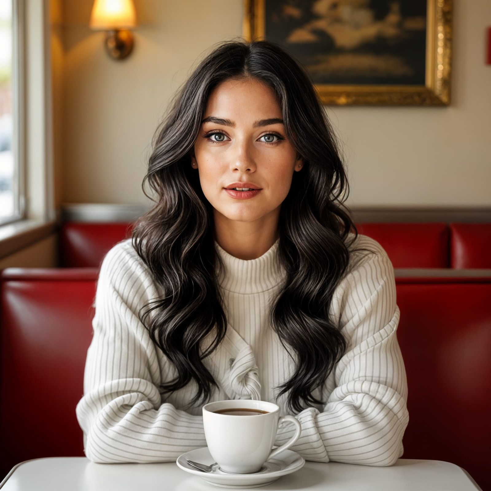 Elegant Woman in Diner, Old Masters Style
