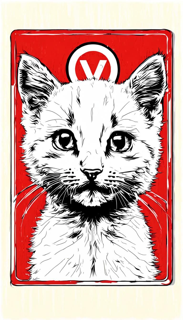 Minimalist Kitten Profile in Red Prohibition Sign