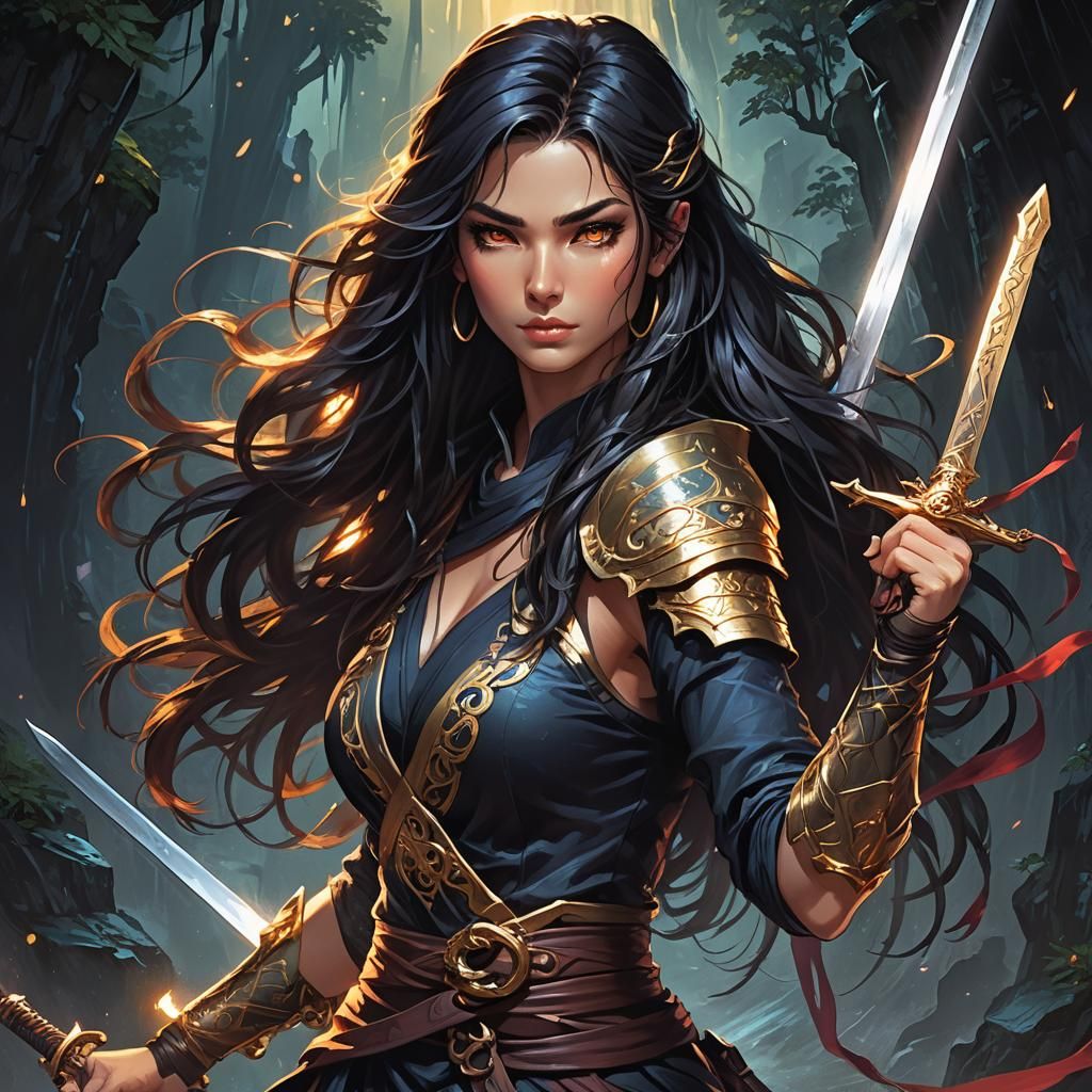 Seductive Ninja Girl in Dark Fantasy Illustration