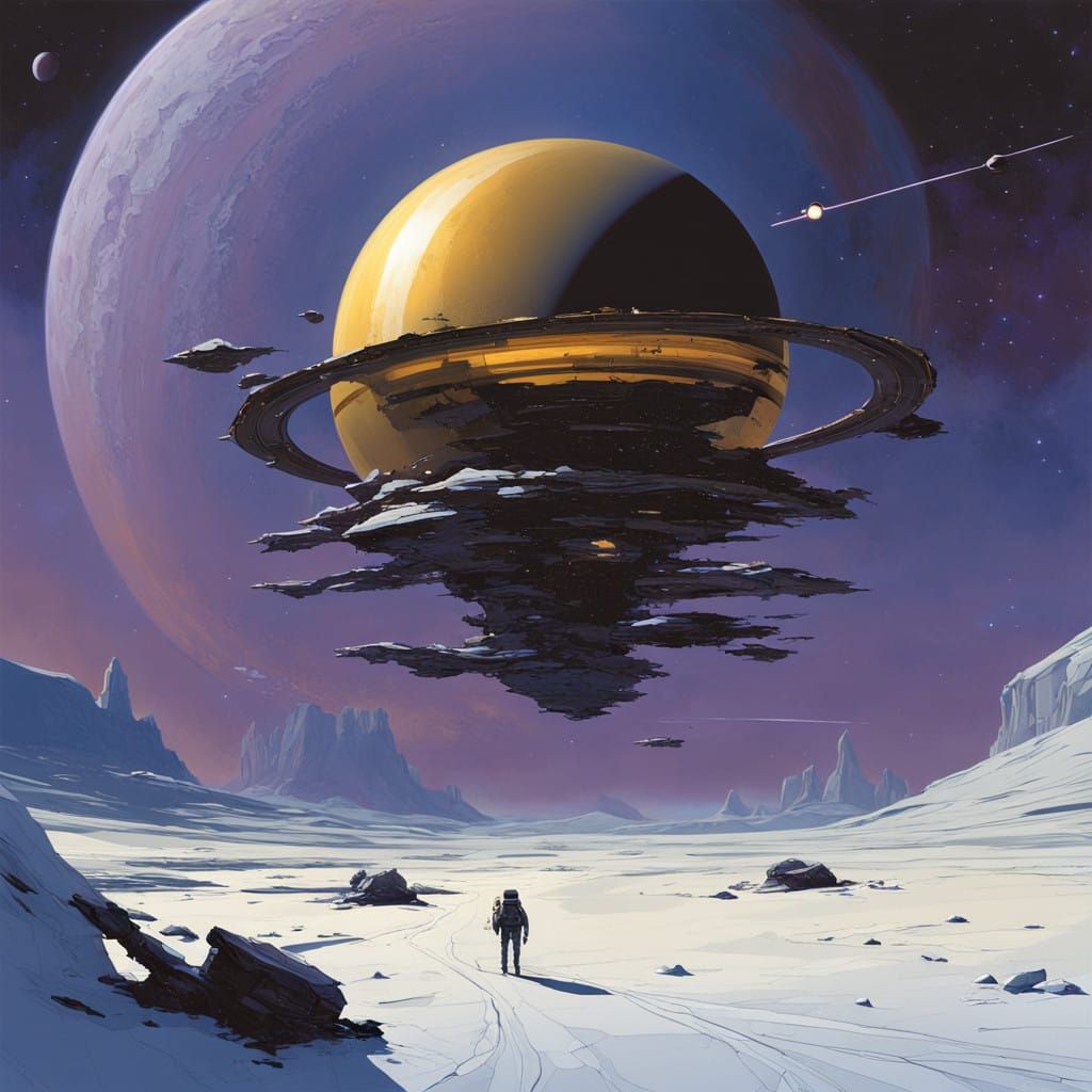 Golden Spacecraft in the Cosmic Dance of Saturn's Rings