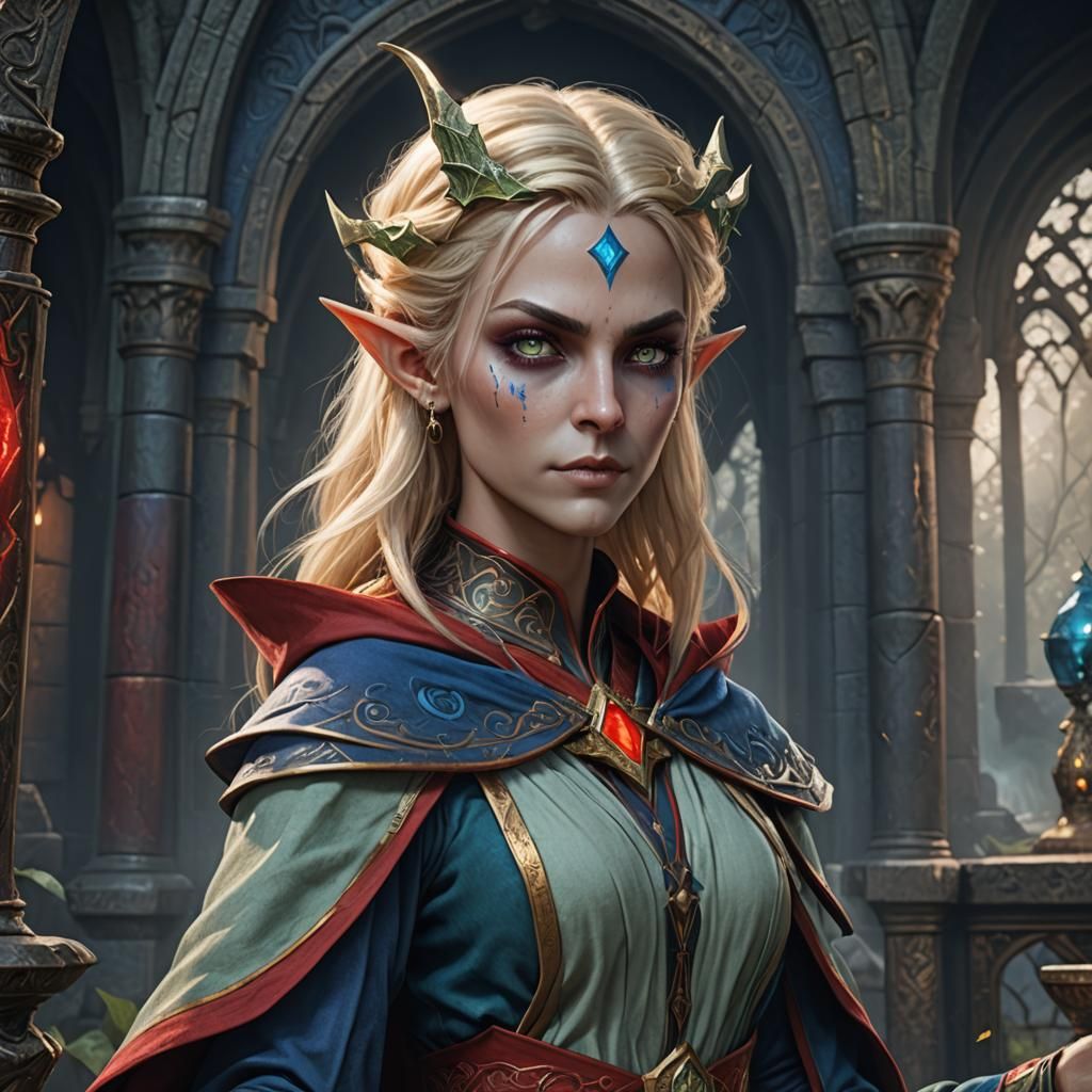 Dark Elf Wizard with Blond Hair, Digital Art