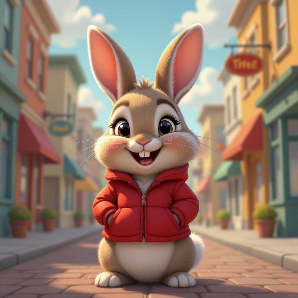 Smiling Rabbit in Comic Book Style