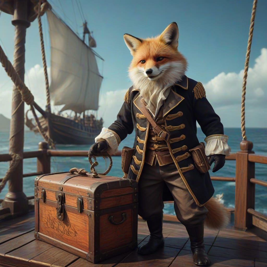 Pirate Fox Captain on Ship Deck