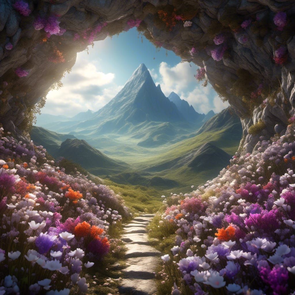 Cave Exit to Flower Field in Ultra HD Realism