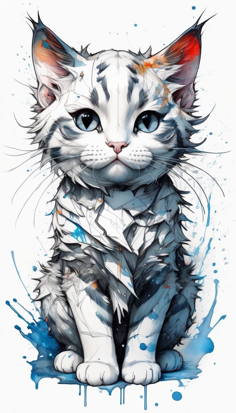 Watercolor Chibi Cat New Year Celebration