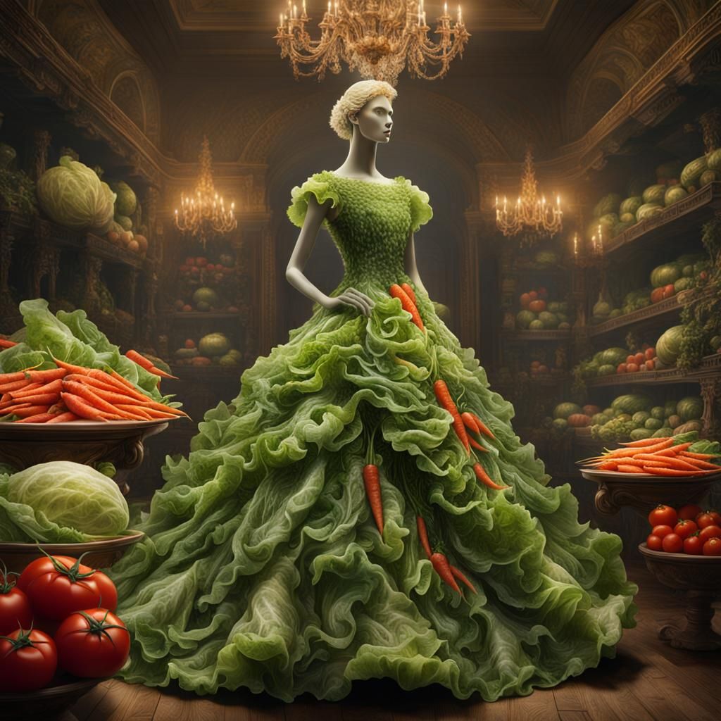 Lettuce Dress with Vegetable Detailing on Mannequin