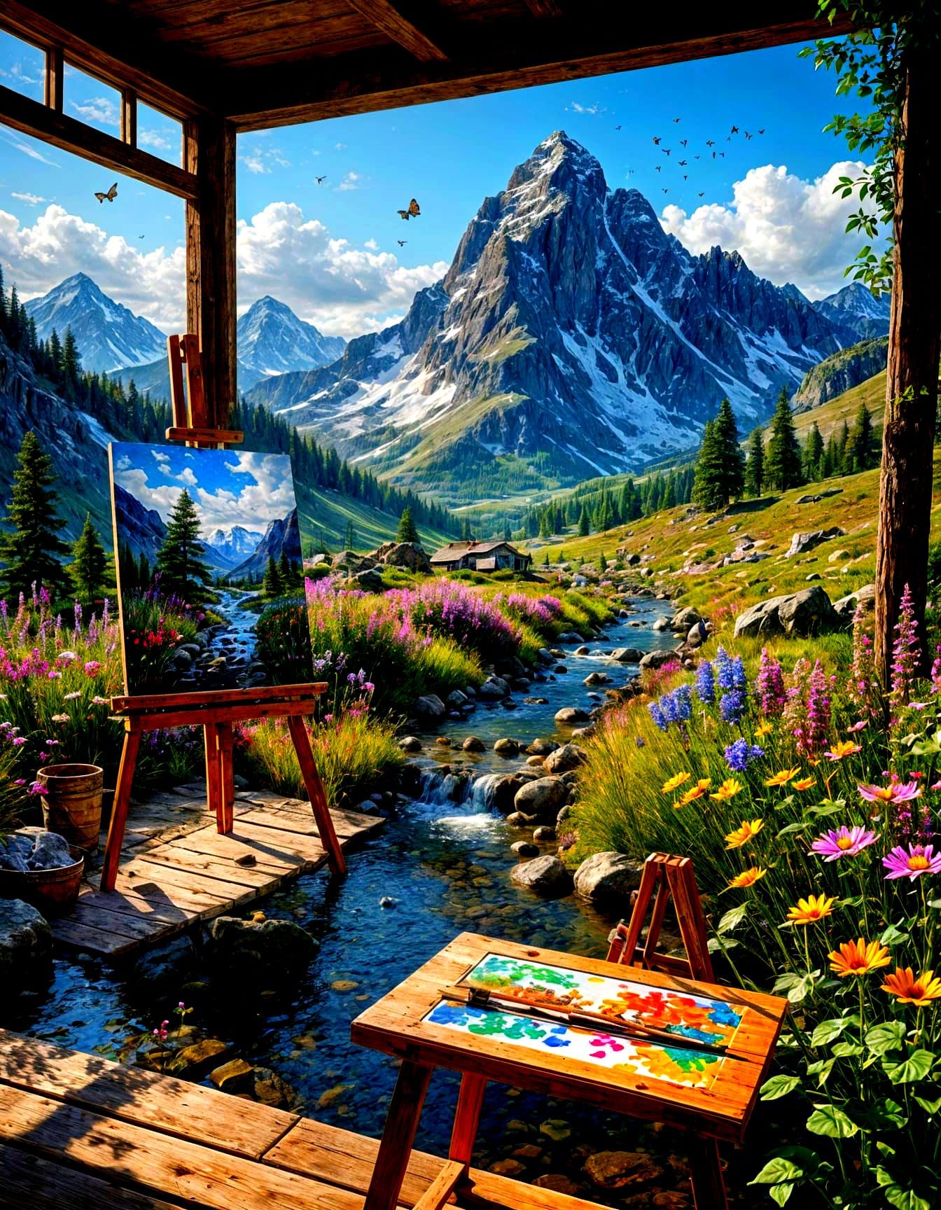 Artist Paints Landscape Alive in Rustic Studio