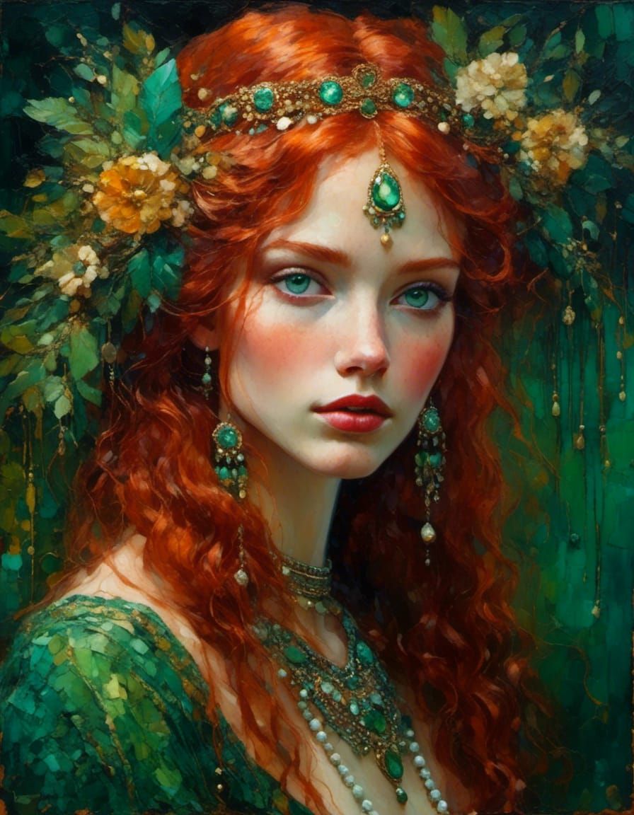 Bohemian Woman Portrait with Oil Painting Effects