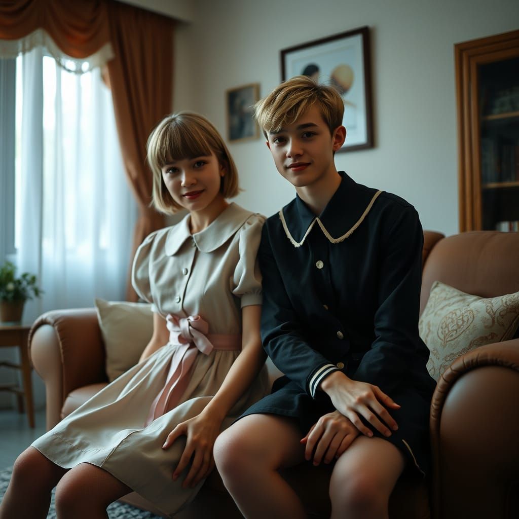 Elegant Young Man in Feminine Minidress, Inspired by Cinemat...