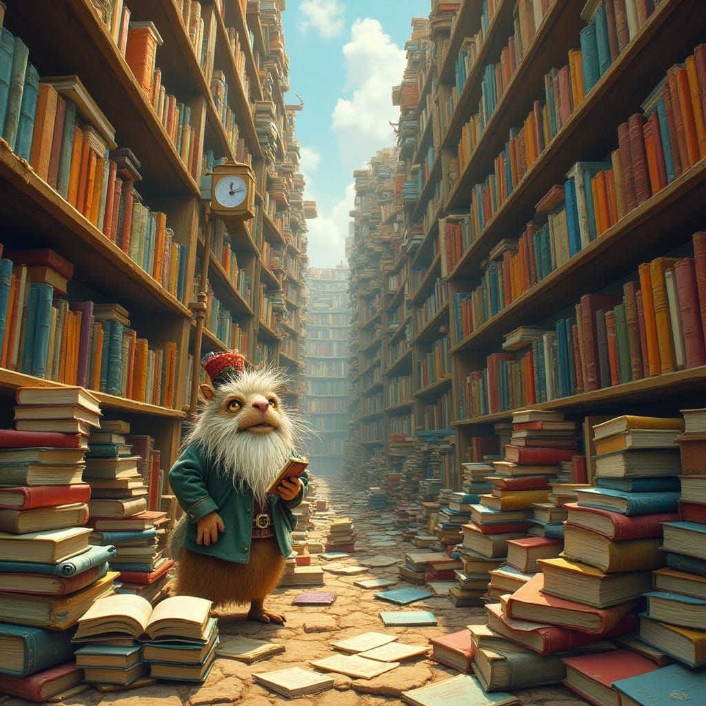 Anthropomorphic Aardvark in Literary Chaos, Whimsical 3D Art