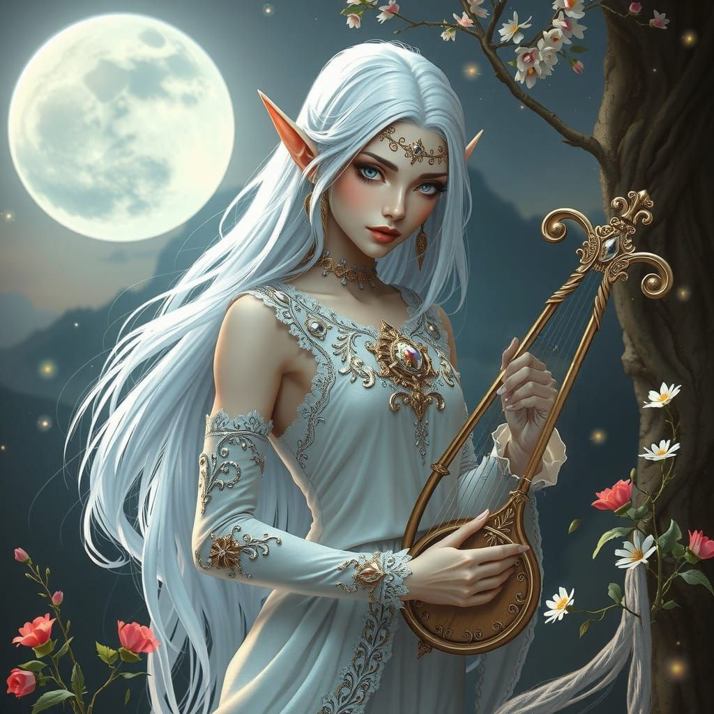 Serene Elven Maiden in Ancient Forest