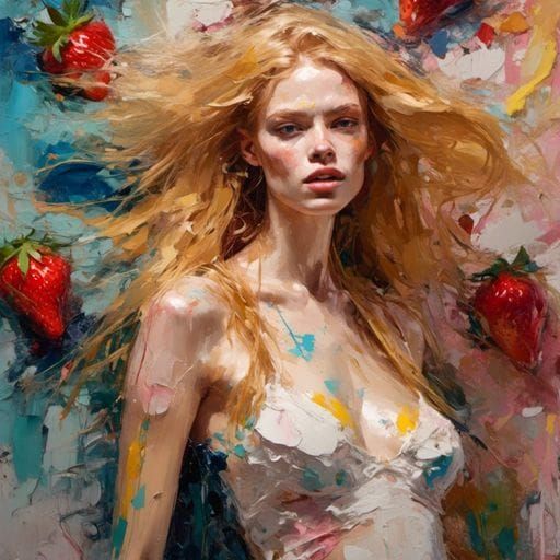 Beautiful model with strawberry-blonde hair, undertaken in impasto oil painting.