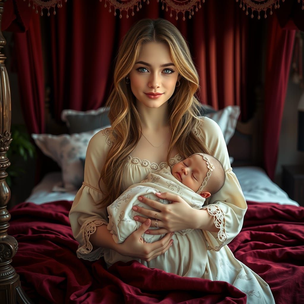 Mother and Child Portrait in Opulent Setting