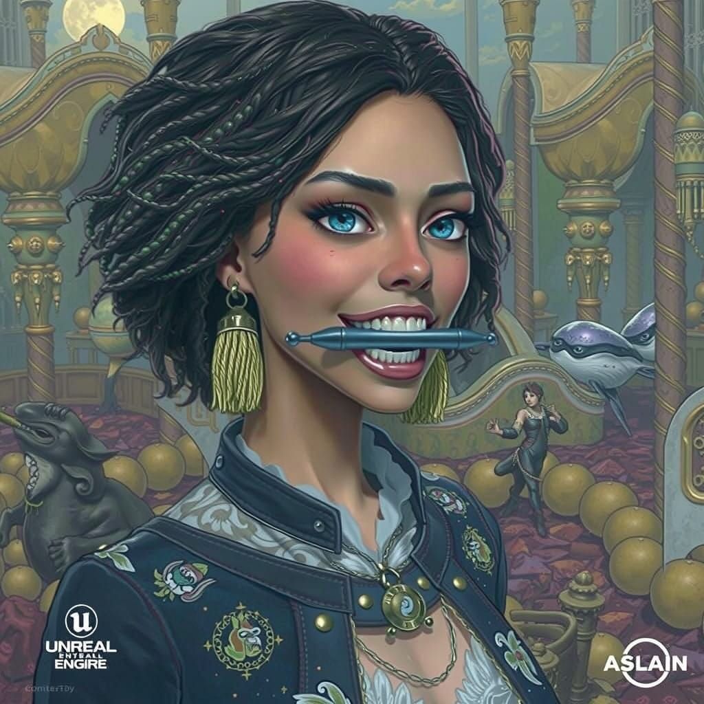 Surreal Figure with Chrome Rod, Set in Fantasy Background