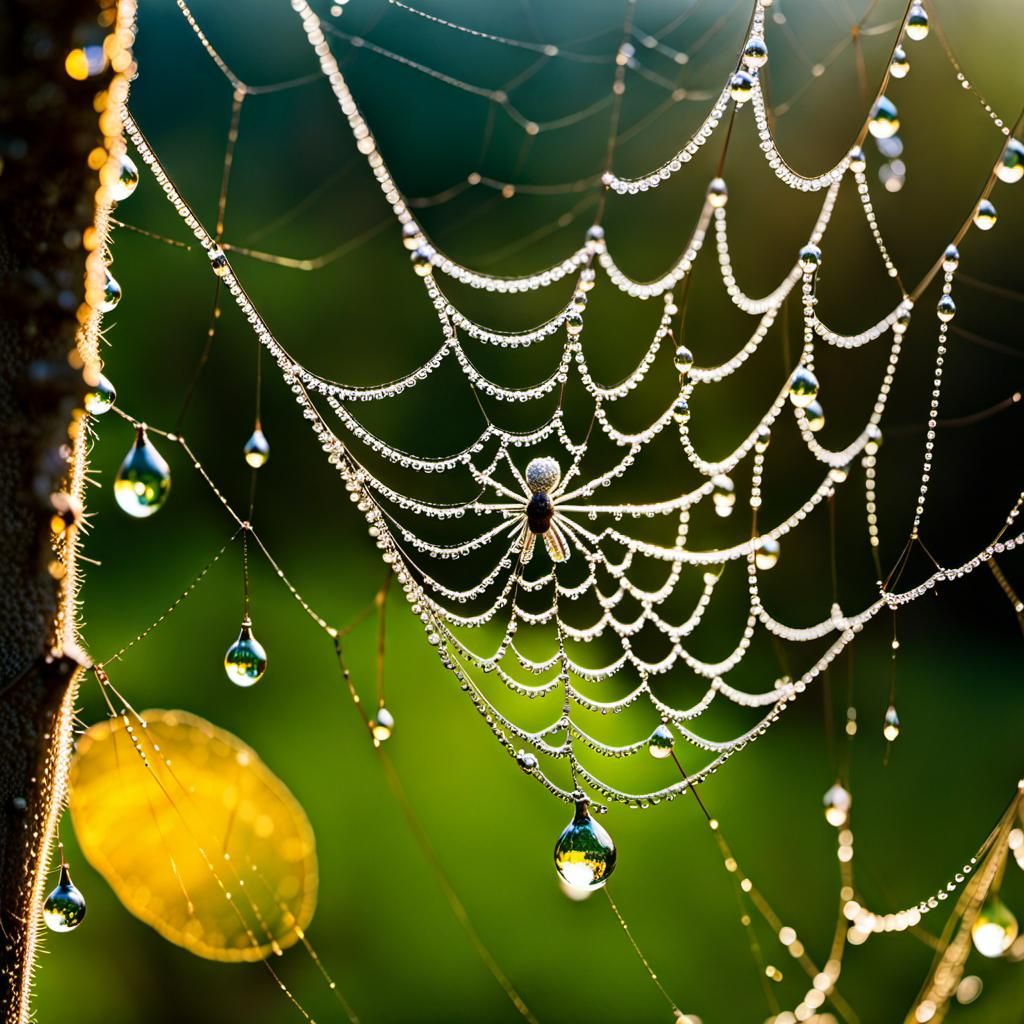 Dew-Kissed Spiderweb with Fairies in Steampunk Style