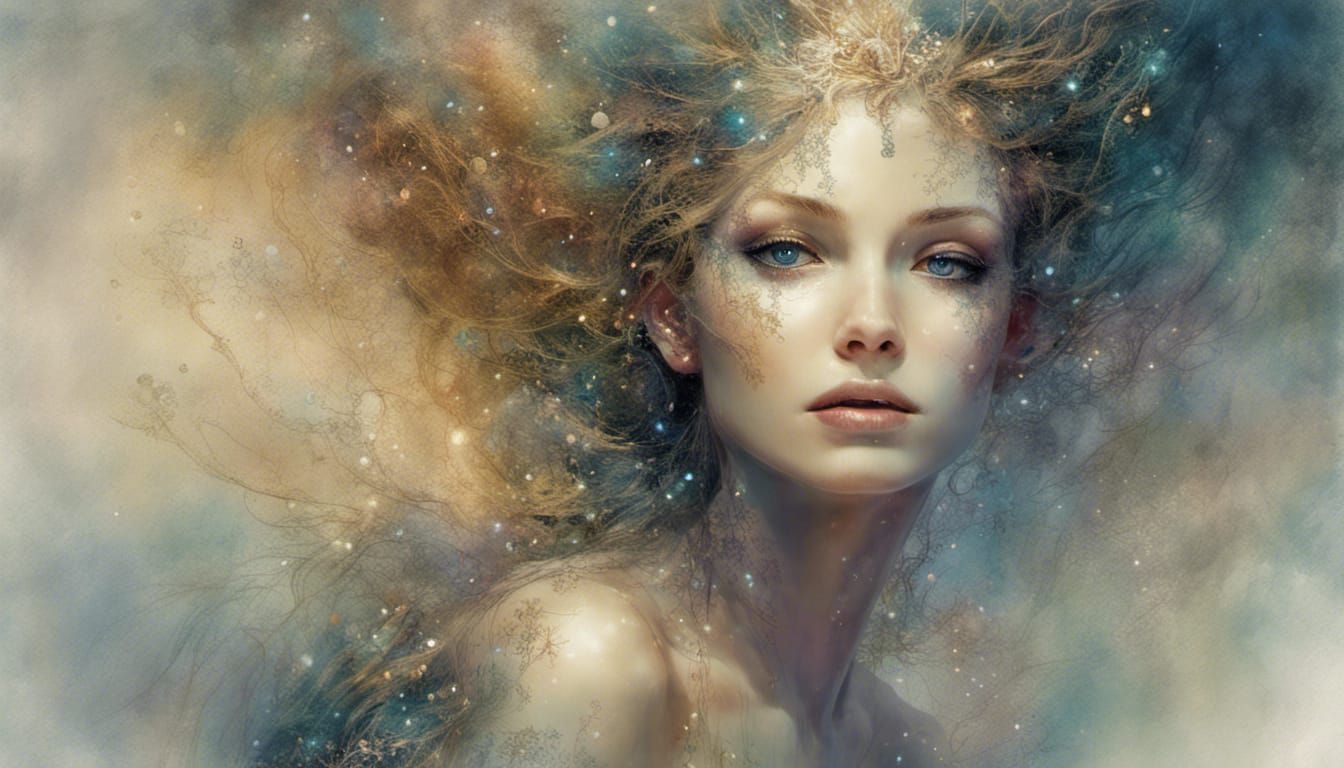 Woman covered in Glitter, metallic, shadowy, watercolor, by ...