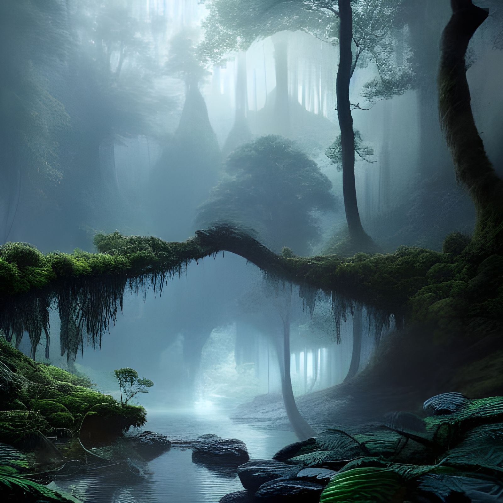 Epic Giant Forest with Lianas and Opaque River