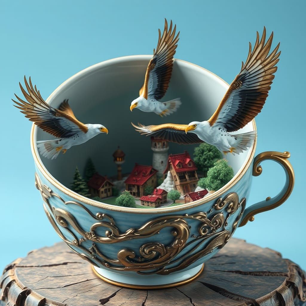 eagles gliding over a rustic town pop-up from hurricane  sha...