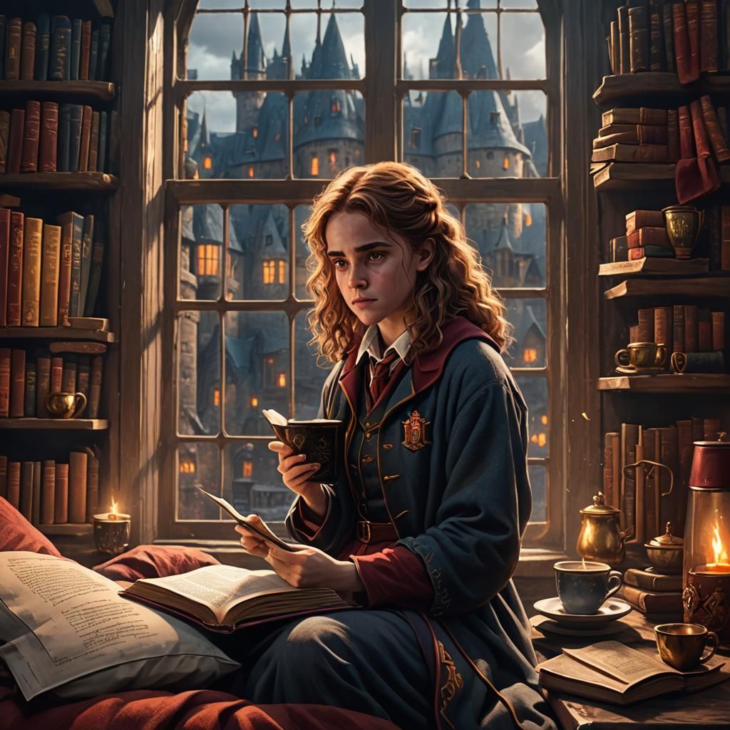 Hermione Granger Reading in Gryffindor Common Room