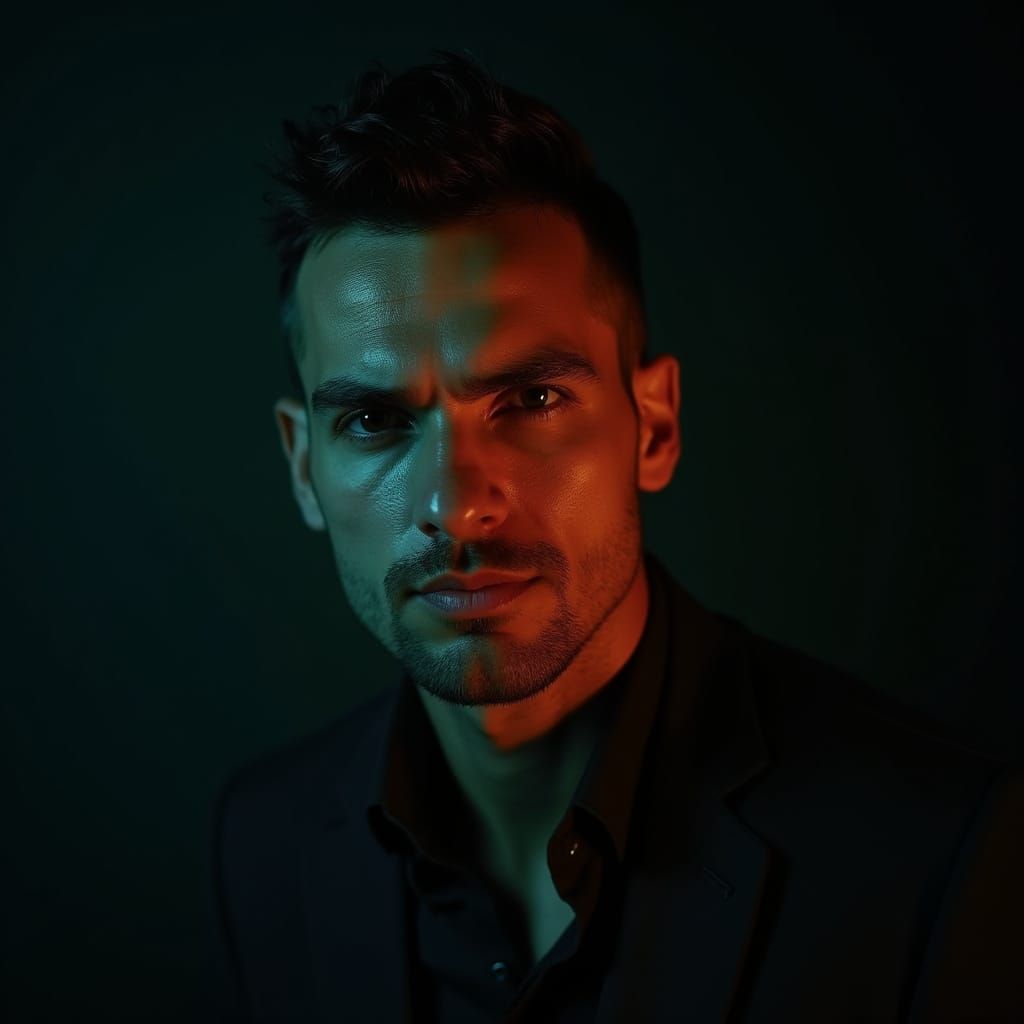 Cinematic Portrait of Confident Man with Rembrandt Lighting
