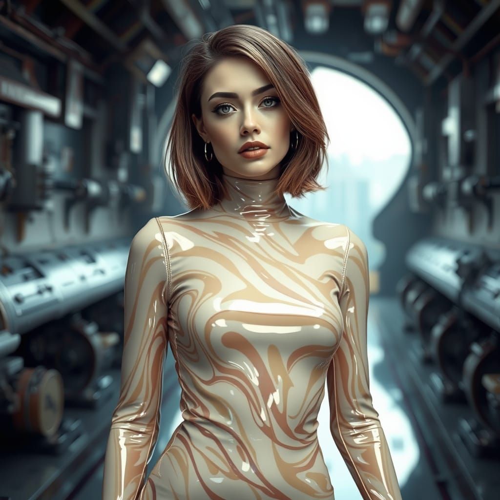 Metallic Chocolate Dress in Futuristic Style