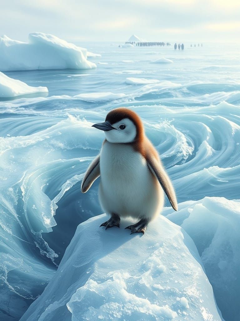 Penguin Chick Amidst Icy Vortex
