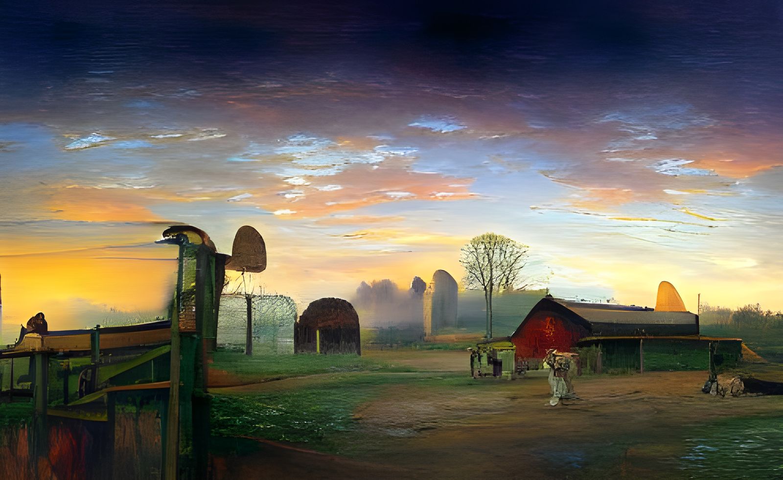 Sunrise Over Tranquil Farm Landscape
