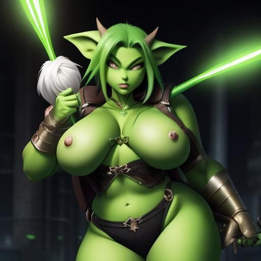 Cute Green Goblin Pinup in Anime Style