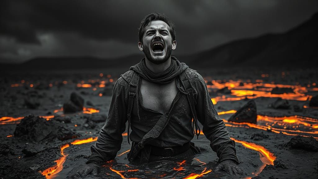 Man's Agonizing Descent into Lava: Gothic Art