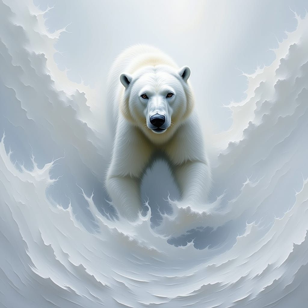 White polar bear in a sea of white