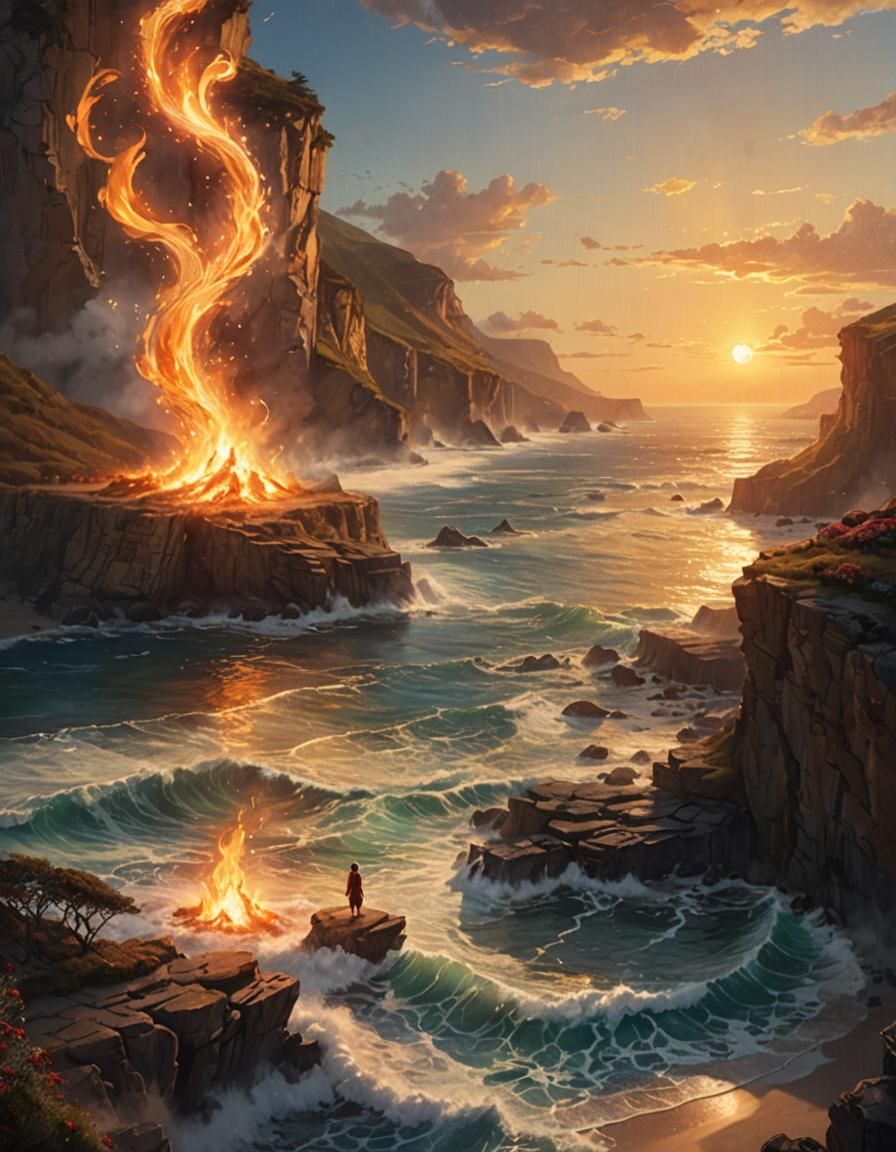 Cliffside Worshipper at Sunset: Ethereal Concept Art