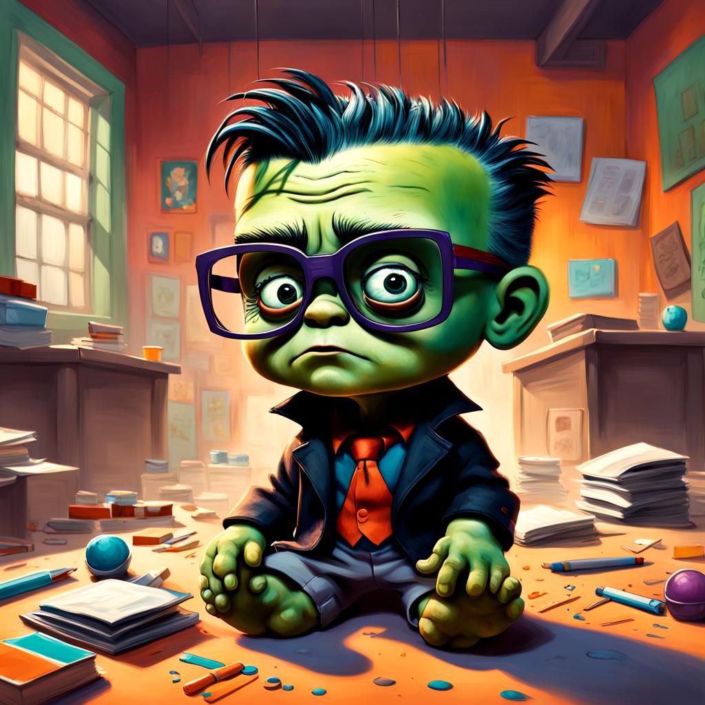 Baby Frankenstein's First Day: Whimsical Concept Art