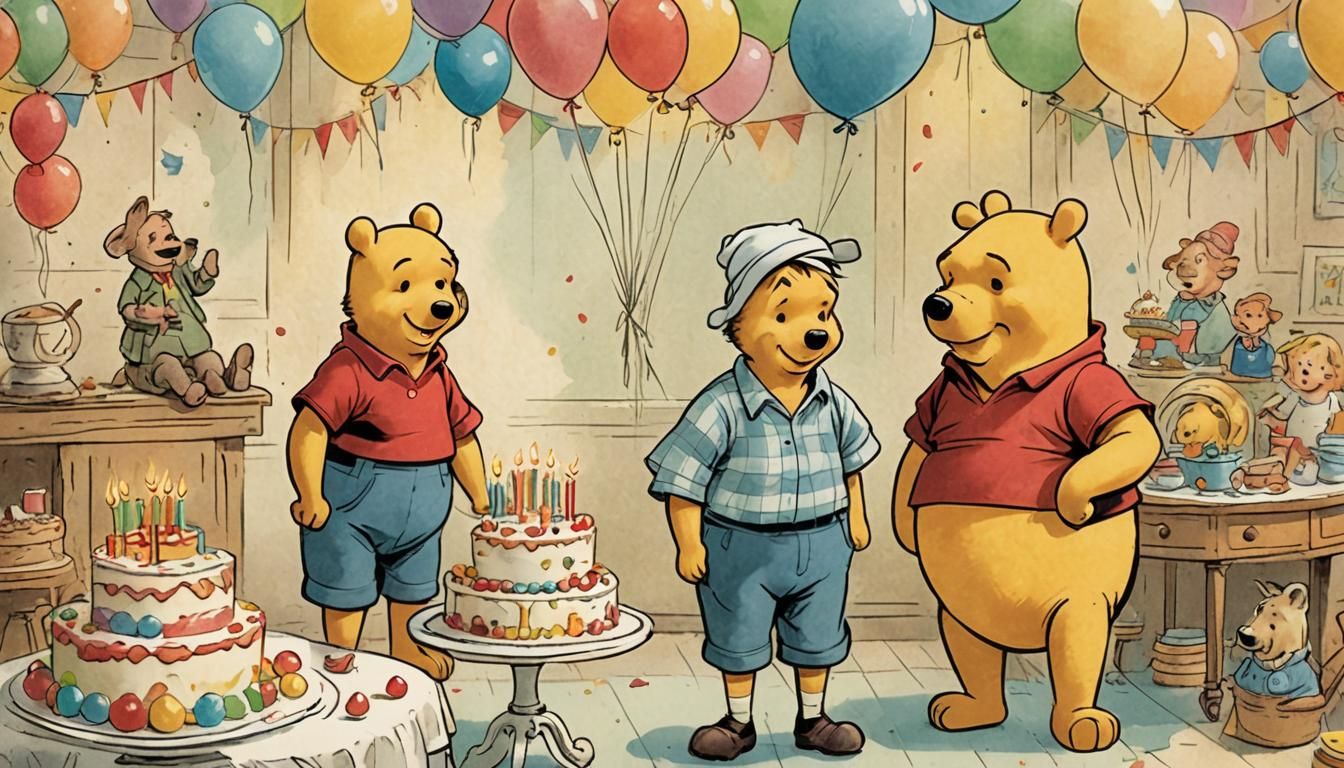 Winnie the Pooh Birthday in Vintage Comic Style
