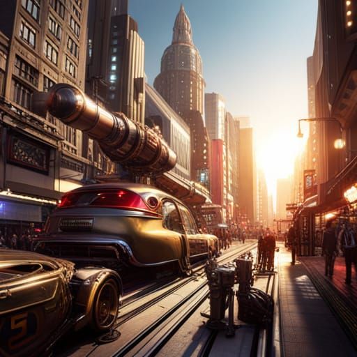 Steampunk City Street Scene in 8K