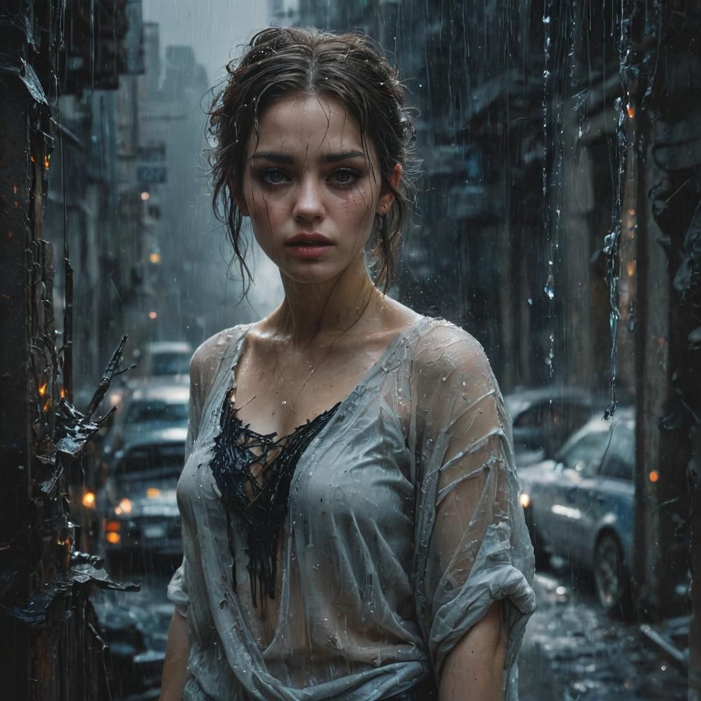 Woman in Stormy Landscape: Ethereal Digital Painting