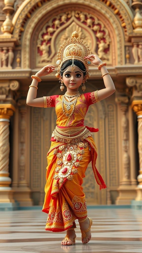 Golden Bharatanatyam Dancer in Indian Palace: 3D Render